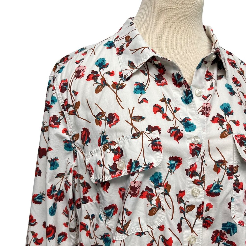 LARGE 14 16 Lands End Womens Ombre Blue Dyed Floral Shirt Dress Shirtdress - Picture 2 of 11